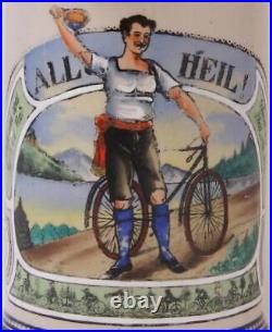 Antique German Beer Stein Bicycle Bike Sports by Marzi/Remy #992 c. 1900