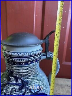 Antique German Beer Stein Ceramic Pitcher Jug Marked MM Salt Cobalt Blue Glaze