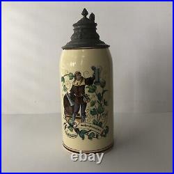 Antique German Beer Stein, Dorfner & Co, 1 Liter Yelloware, c. 1826-1890