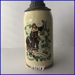 Antique German Beer Stein, Dorfner & Co, 1 Liter Yelloware, c. 1826-1890