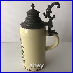 Antique German Beer Stein, Dorfner & Co, 1 Liter Yelloware, c. 1826-1890