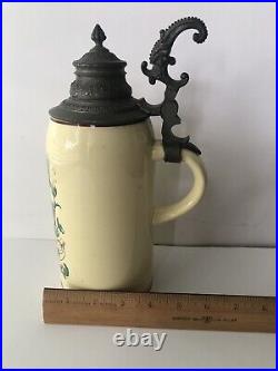 Antique German Beer Stein, Dorfner & Co, 1 Liter Yelloware, c. 1826-1890