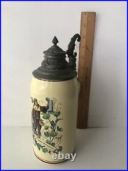 Antique German Beer Stein, Dorfner & Co, 1 Liter Yelloware, c. 1826-1890