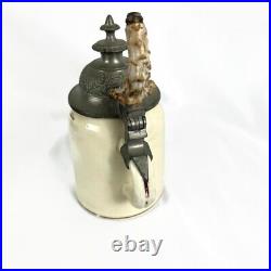 Antique German Beer Stein Lidded Romance Love FIrst Heartbeat Unique Handle 1/2L