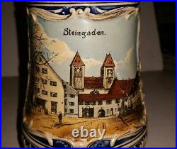 Antique German Beer Stein Lidded Steingaden Gesetzlich Geschutzt Enscribed Lid