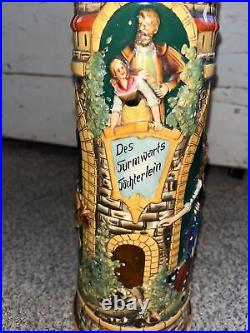 Antique German Beer Stein Ornate Painted. MG1074 the Tower Keepers Daughter