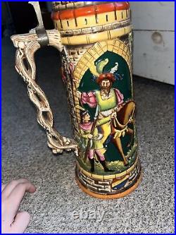 Antique German Beer Stein Ornate Painted. MG1074 the Tower Keepers Daughter
