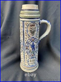 Antique German Beer Stein Tall Tankard No Lid Stoneware Stein earthenware Clay