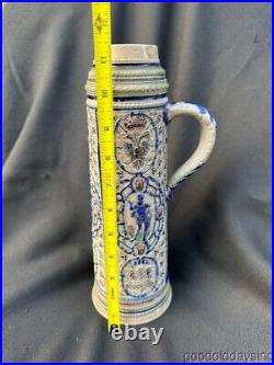 Antique German Beer Stein Tall Tankard No Lid Stoneware Stein earthenware Clay