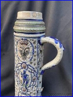 Antique German Beer Stein Tall Tankard No Lid Stoneware Stein earthenware Clay