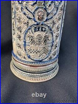 Antique German Beer Stein Tall Tankard No Lid Stoneware Stein earthenware Clay