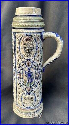 Antique German Beer Stein Tall Tankard No Lid Stoneware Stein earthenware Clay