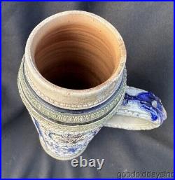 Antique German Beer Stein Tall Tankard No Lid Stoneware Stein earthenware Clay