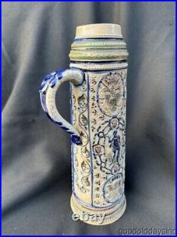 Antique German Beer Stein Tall Tankard No Lid Stoneware Stein earthenware Clay