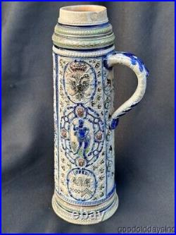 Antique German Beer Stein Tall Tankard No Lid Stoneware Stein earthenware Clay