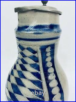Antique German Beer Stein Westerwald Salt Glazed Stoneware 3 L Jug Geometric