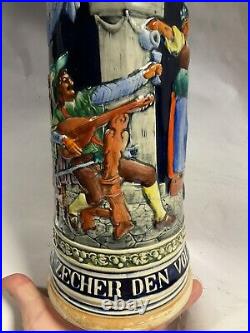 Antique German Beer Stein with Pewter Tilt Top Lid TALL LARGE Vintage Germany