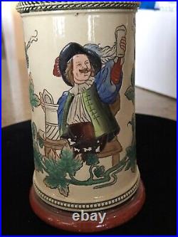 Antique German Cavalier 1L Beer Stein # 473 Musterschutz Etched / Incised Design
