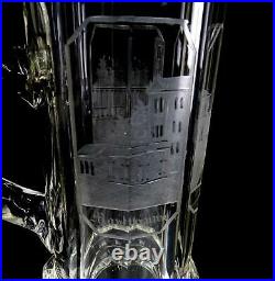 Antique German Cut Glass Etched Buildings Pewter LID 8 1/4 Beer Stein 1850