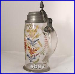 Antique German Enameled Glass Beer Stein Farmers Occupation c. 1820s