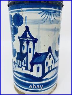 Antique German Faience Beer Stein Architecture Walzenkrug Humpen DETACHED LID