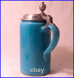 Antique German Faience Beer Stein Thuringia Rare Turquoise Color c. 1780s