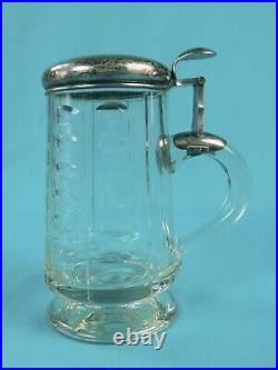 Antique German Germany 1886 Presentation Silver & Glass Lidded Beer Stein Mug