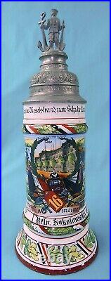 Antique German Germany WW1 16 Reg. Reservist Pionier Litho Porcelain Beer Stein