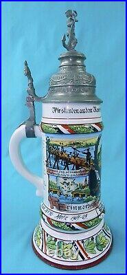 Antique German Germany WW1 16 Reg. Reservist Pionier Litho Porcelain Beer Stein