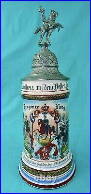 Antique German Germany WW1 1900-03 Cavalry Lidded Litho Porcelain Beer Stein Mug
