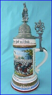 Antique German Germany WW1 1900-03 Cavalry Lidded Litho Porcelain Beer Stein Mug