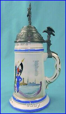 Antique German Germany WW1 1907-10 Navy Sailor Porcelain Litho Lidded Beer Stein