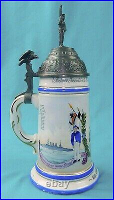 Antique German Germany WW1 1907-10 Navy Sailor Porcelain Litho Lidded Beer Stein