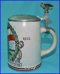 Antique German Germany WW1 1915 Small Ceramic Lidded Beer Stein Mug