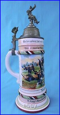 Antique German Germany WW1 87 Reservist Litho Porcelain Lidded Beer Stein Mug