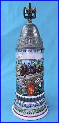 Antique German Germany WW1 Artillery Cannon Top Litho Porcelain Beer Stein Mug