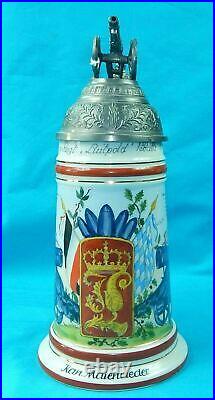 Antique German Germany WW1 Artillery Regiment Porcelain Litho Lidded Beer Stein
