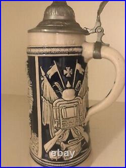 Antique German Germany WW1 Ceramic Lidded Beer Stein Mug
