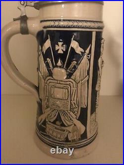 Antique German Germany WW1 Ceramic Lidded Beer Stein Mug