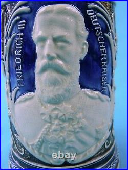 Antique German Germany WW1 Kaiser Friedrich Ceramic Lidded Beer Stein Mug