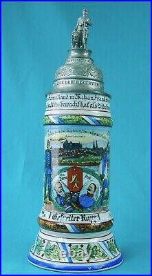 Antique German Germany WW1 Military Regimental Porcelain Lidded Beer Stein Mug 1