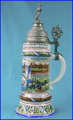 Antique German Germany WW1 Military Regimental Porcelain Lidded Beer Stein Mug 1
