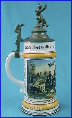 Antique German Germany WW1 Military Regimental Porcelain Lidded Beer Stein Mug 2