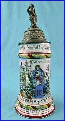 Antique German Germany WW1 Military Regimental Porcelain Lidded Beer Stein Mug 9