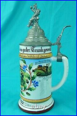 Antique German Germany WW1 Regimental 1903 Porcelain Litho Lidded Beer Stein