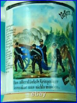 Antique German Germany WW1 Regimental 1904 Porcelain Litho Lidded Beer Stein