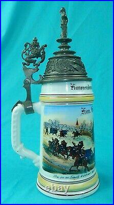 Antique German Germany WW1 Regimental 94/97 Porcelain Litho Lidded Beer Stein