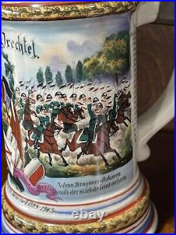 Antique German Germany WW1 Regimental Cavalry Porcelain Litho Lidded Beer Stein