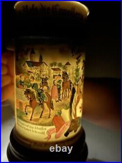 Antique German Germany WW1 Regimental Cavalry Porcelain Litho Lidded Beer Stein