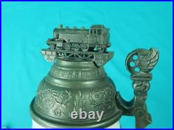 Antique German Germany WW1 Regimental Engine Porcelain Litho Lidded Beer Stein